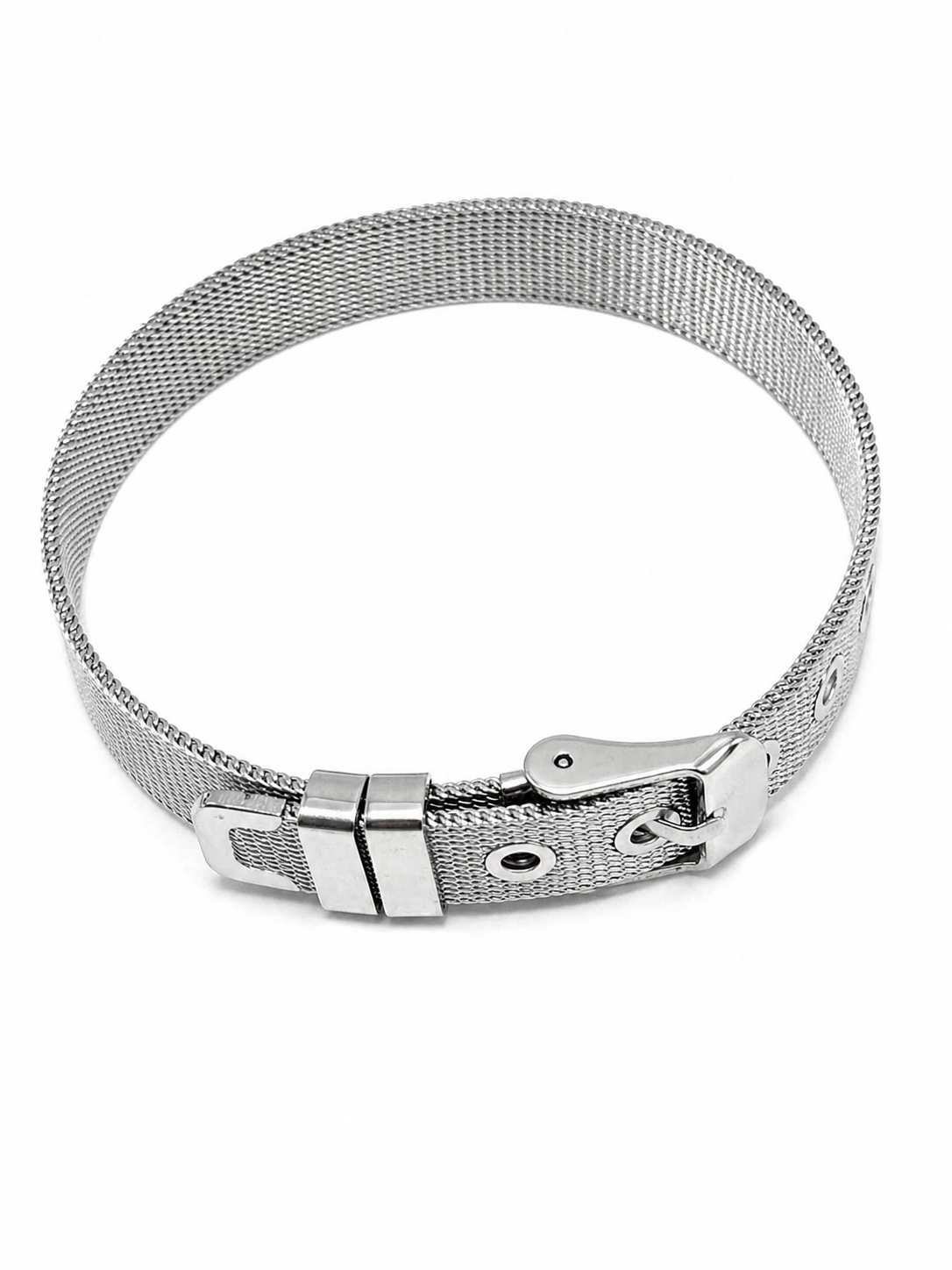 Pulseira Bracelete Mesh Aço Prateado Fecho Fivela