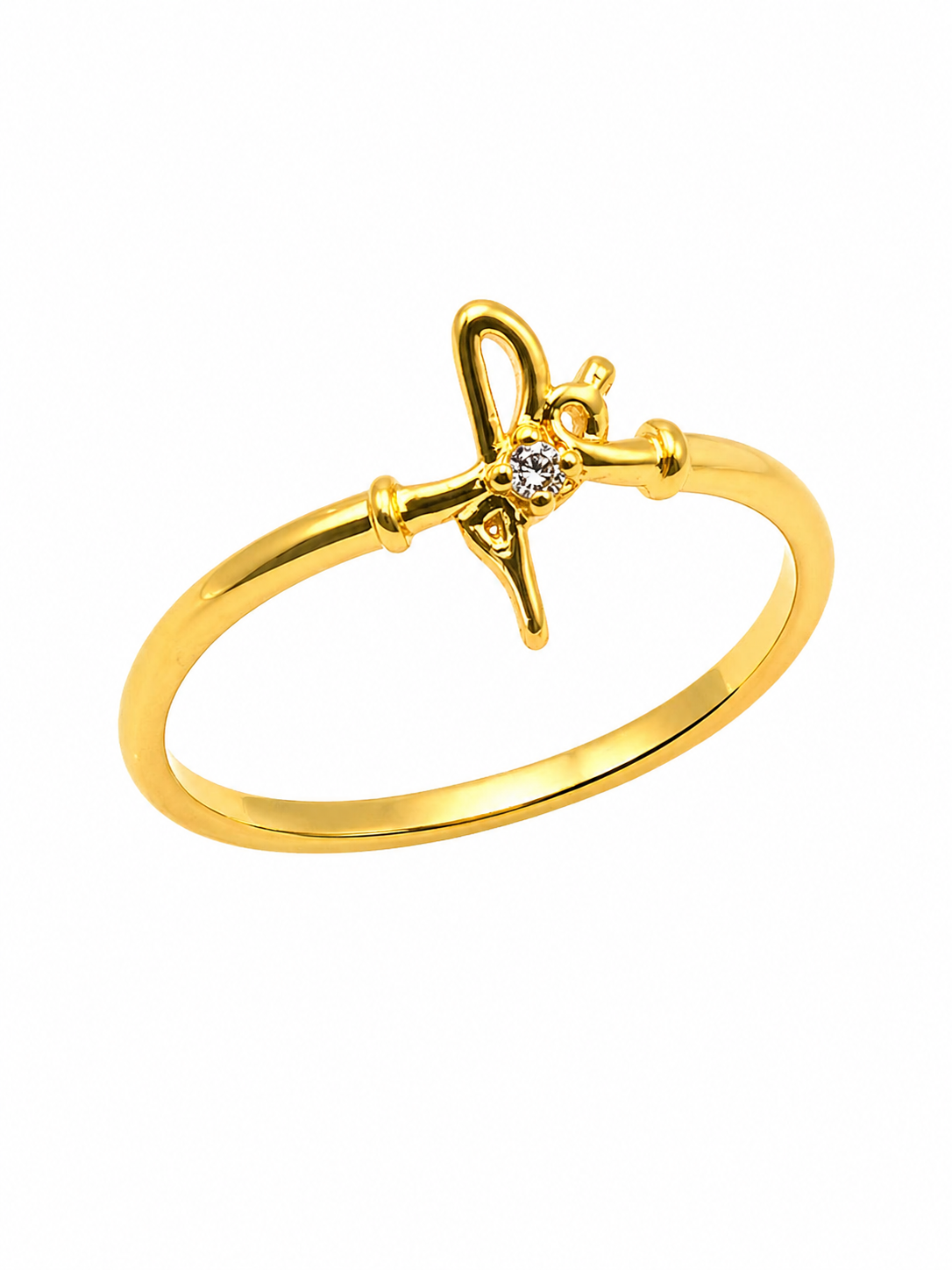 Anel Fé Dourado com Pedra