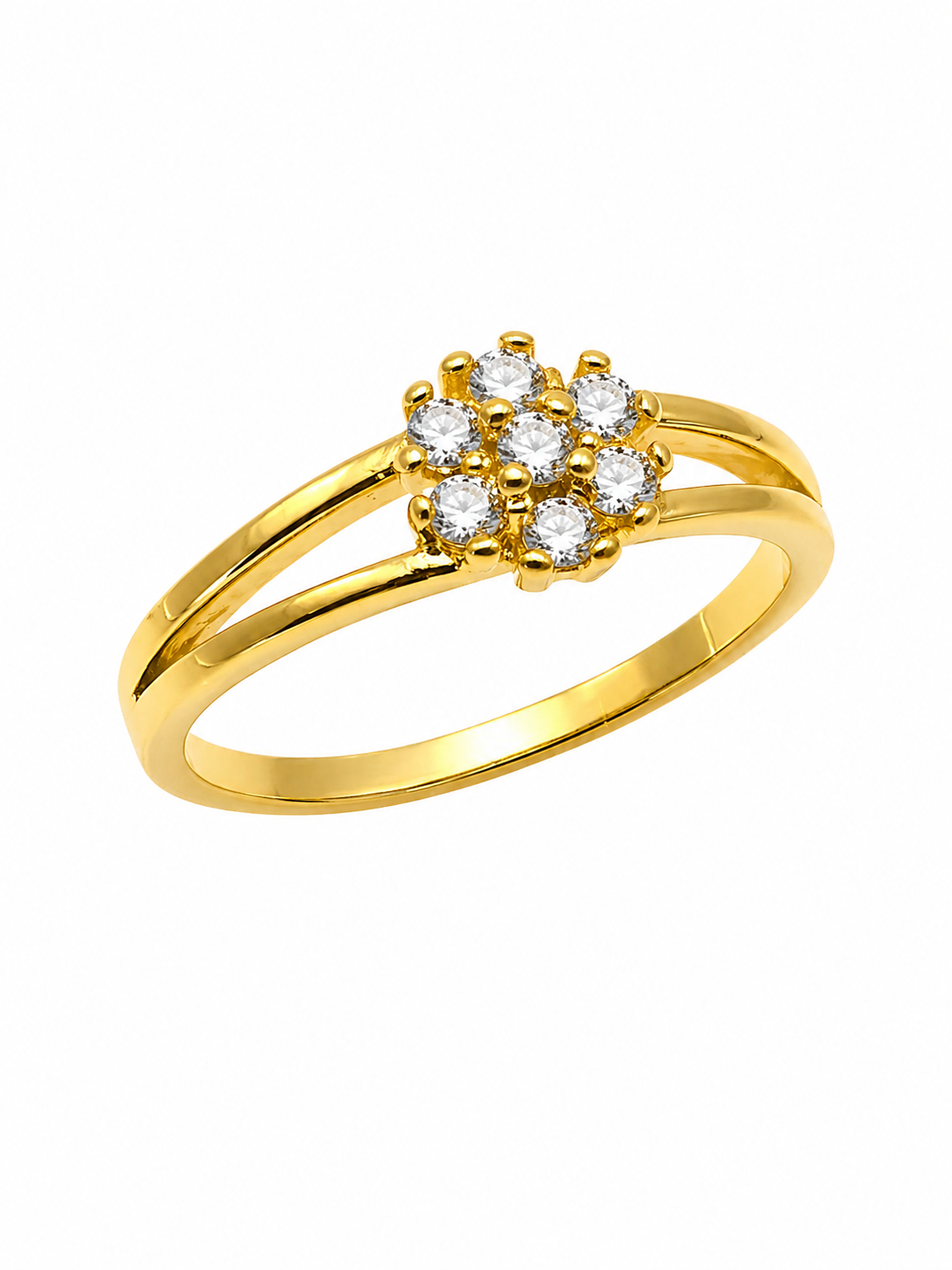 Anel Flor Cravejado Aro Duplo Dourado