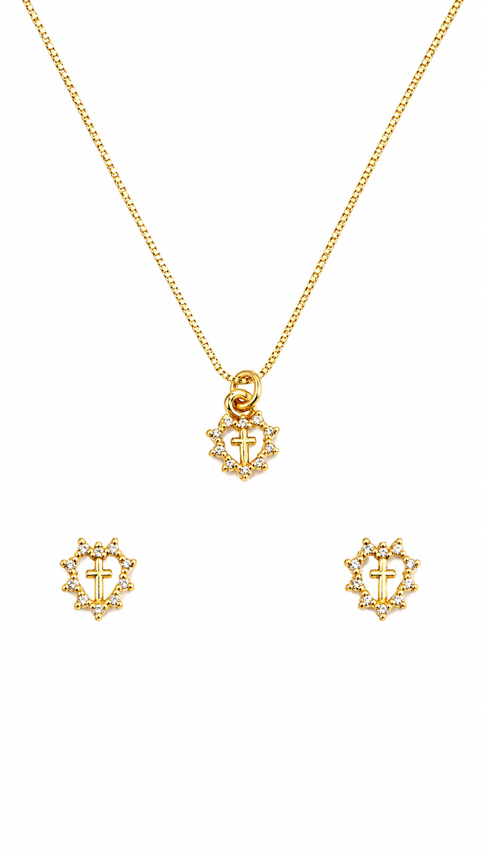 Conjunto Cruz Colar e Brincos Banhado a Ouro