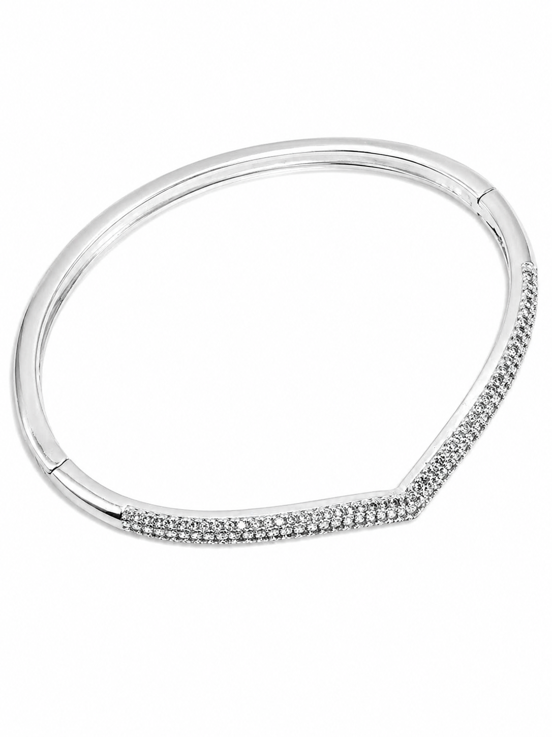 Bracelete Rígido Prateado Frente V Cravejado