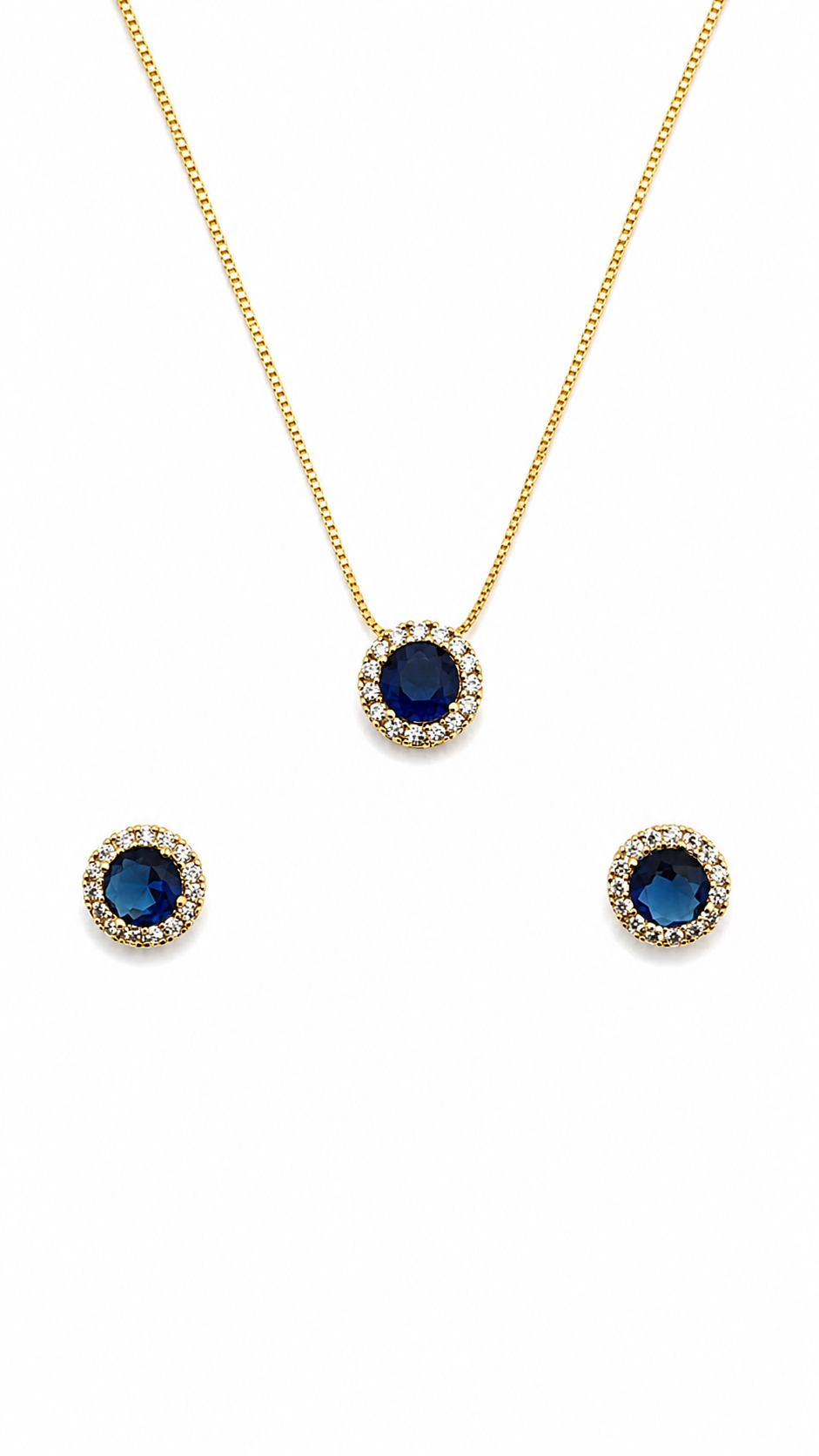 Conjunto Azul Safira Colar e Brincos Banhado