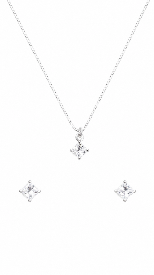 Conjunto Princess Cut Colar e Brincos Banhado