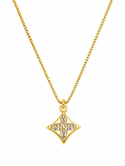 Colar Estrela 4 Pontas Zircônias Banhado a Ouro