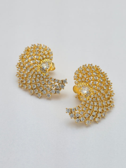 Brinco Leque Pavê Zircônias Banhado a Ouro