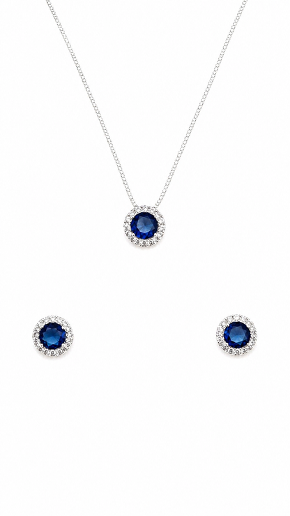 Conjunto Azul Safira Colar e Brincos Banhado