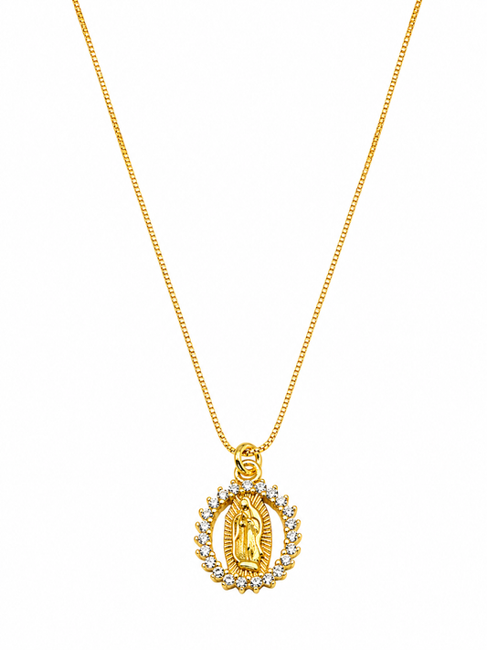 Colar Medalha Nossa Senhora Zircônias Banhado a Ouro