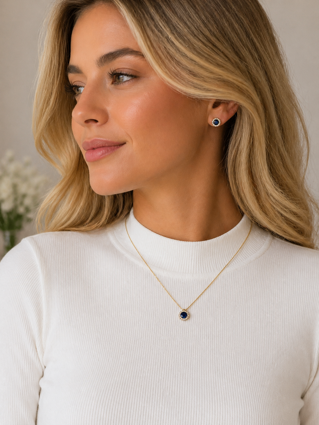 Conjunto Azul Safira Colar e Brincos Banhado