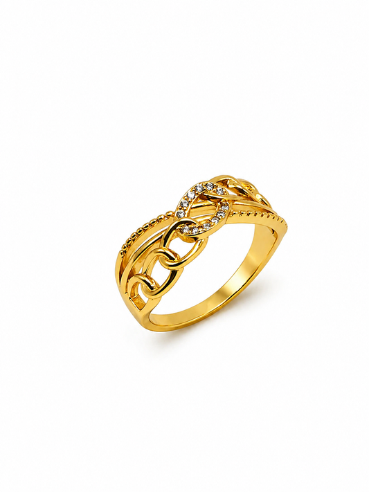 Anel Elos Groumet Cravejado Dourado