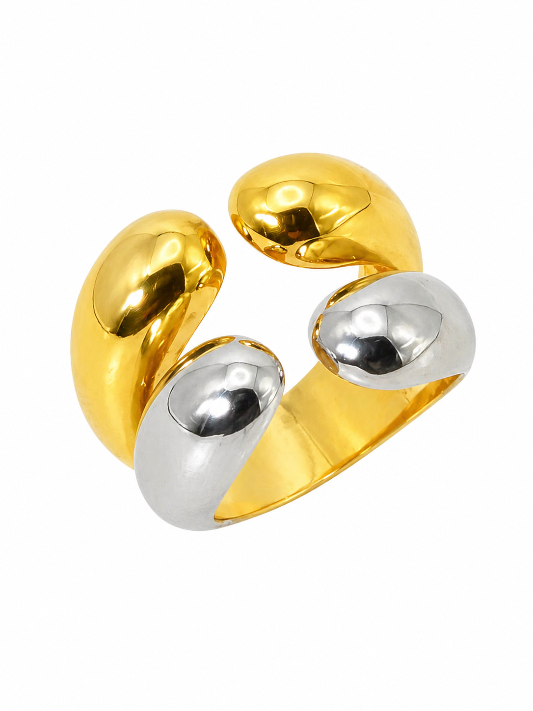 Anel Gotas Bicolor Dourado e Prateado