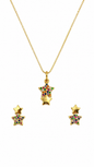 Conjunto Estrelas Coloridas Colar e Brincos Banhado a Ouro