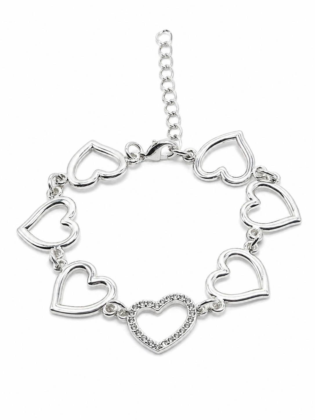 Pulseira Corações Vazados com Coração Cravejado