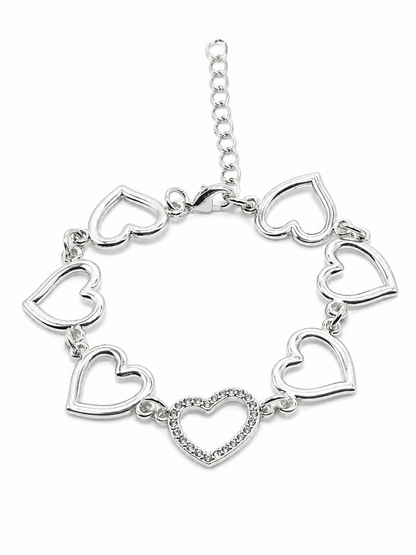 Pulseira Corações Vazados com Coração Cravejado
