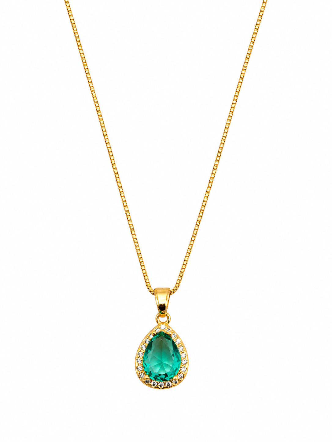 Colar Gota Verde Esmeralda Banhado a Ouro