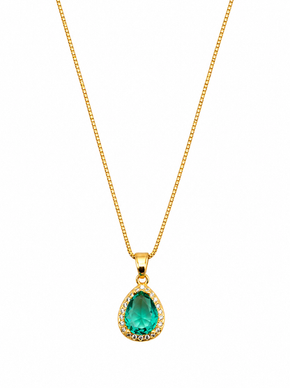 Colar Gota Verde Esmeralda Banhado a Ouro