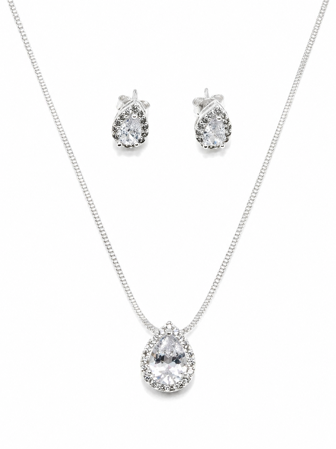 Conjunto Gota Halo Zircônias Colar e Brincos Banhado