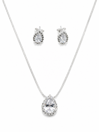 Conjunto Gota Halo Zircônias Colar e Brincos Banhado