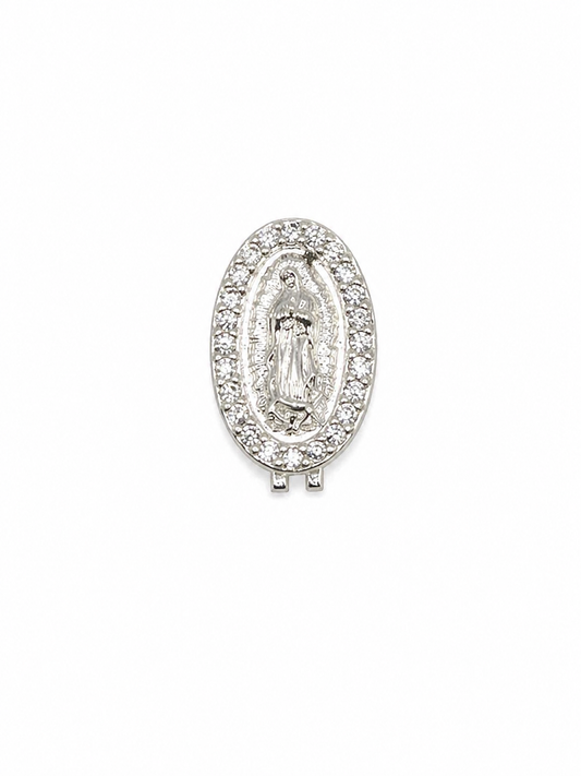 Pingente Nossa Senhora Medalha Oval Cravejada Prateada