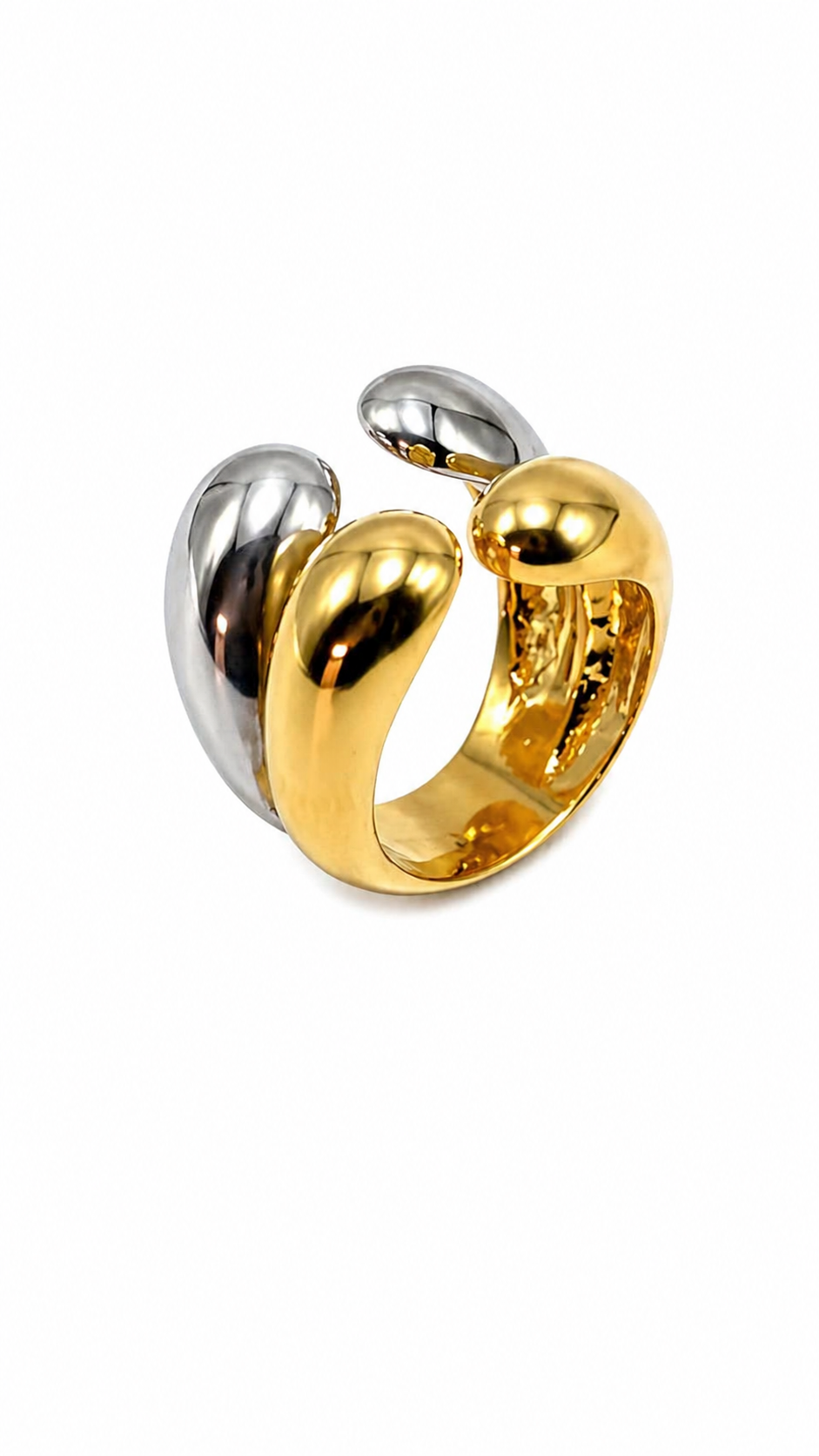 Anel Gotas Bicolor Dourado e Prateado