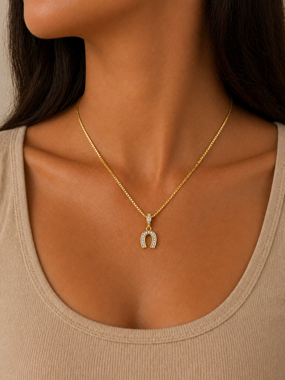 Colar Pingente Ferradura Dourado