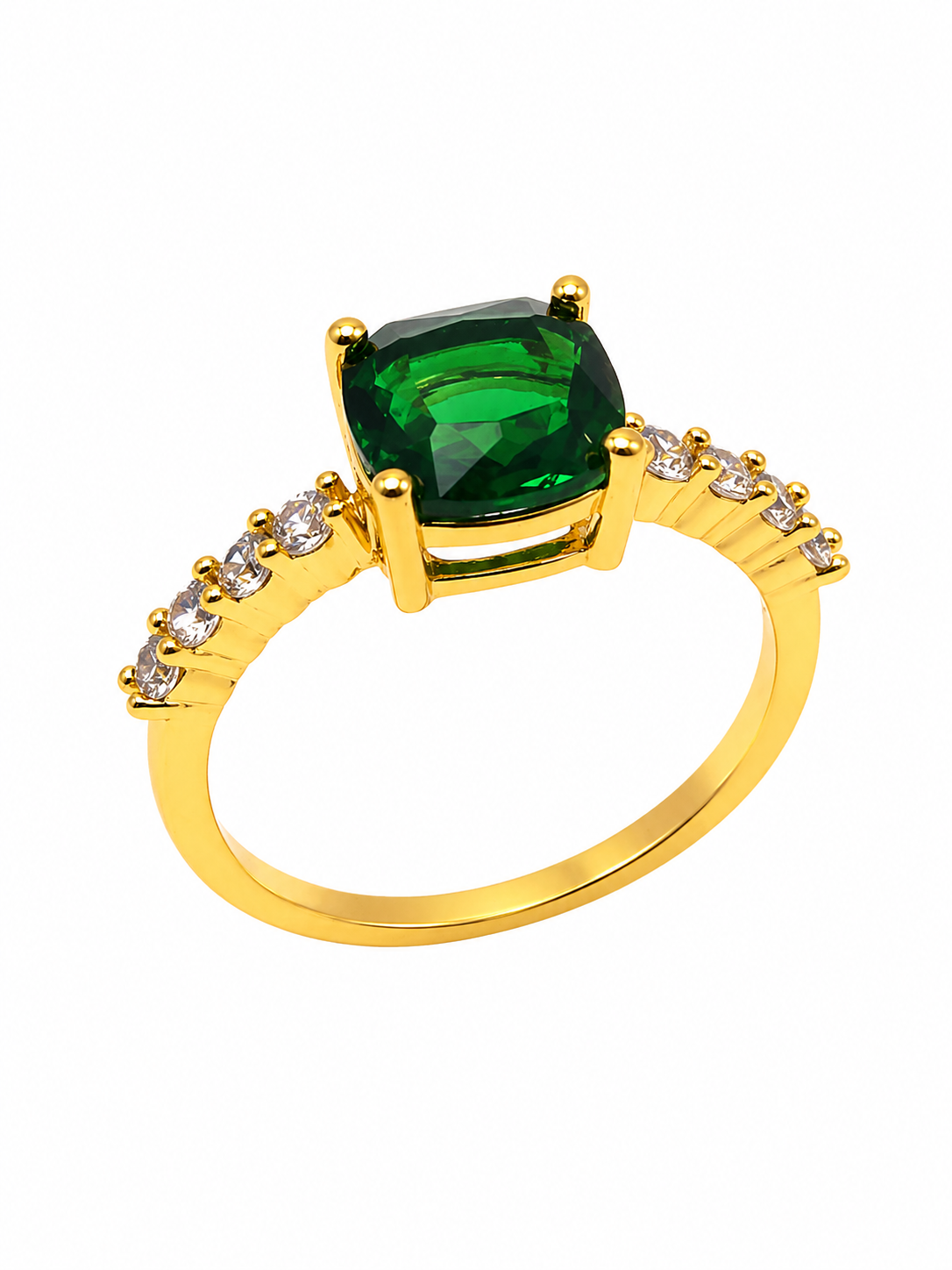 Anel Verde Esmeralda Cravejado Dourado