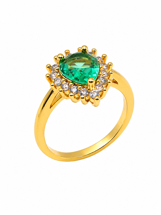 Anel Gota Verde com Halo Dourado